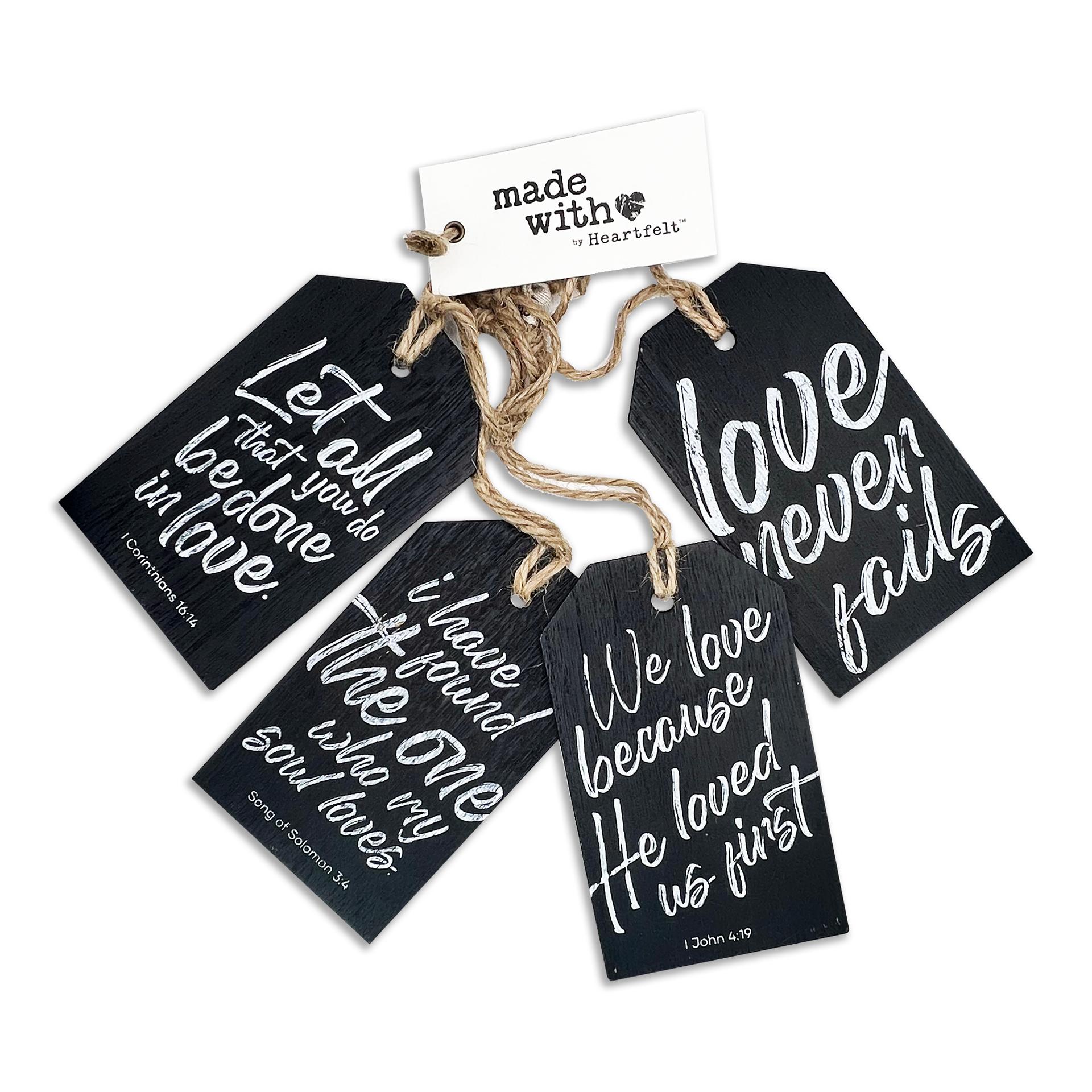 Love Never Fails Wooden Tag Set
