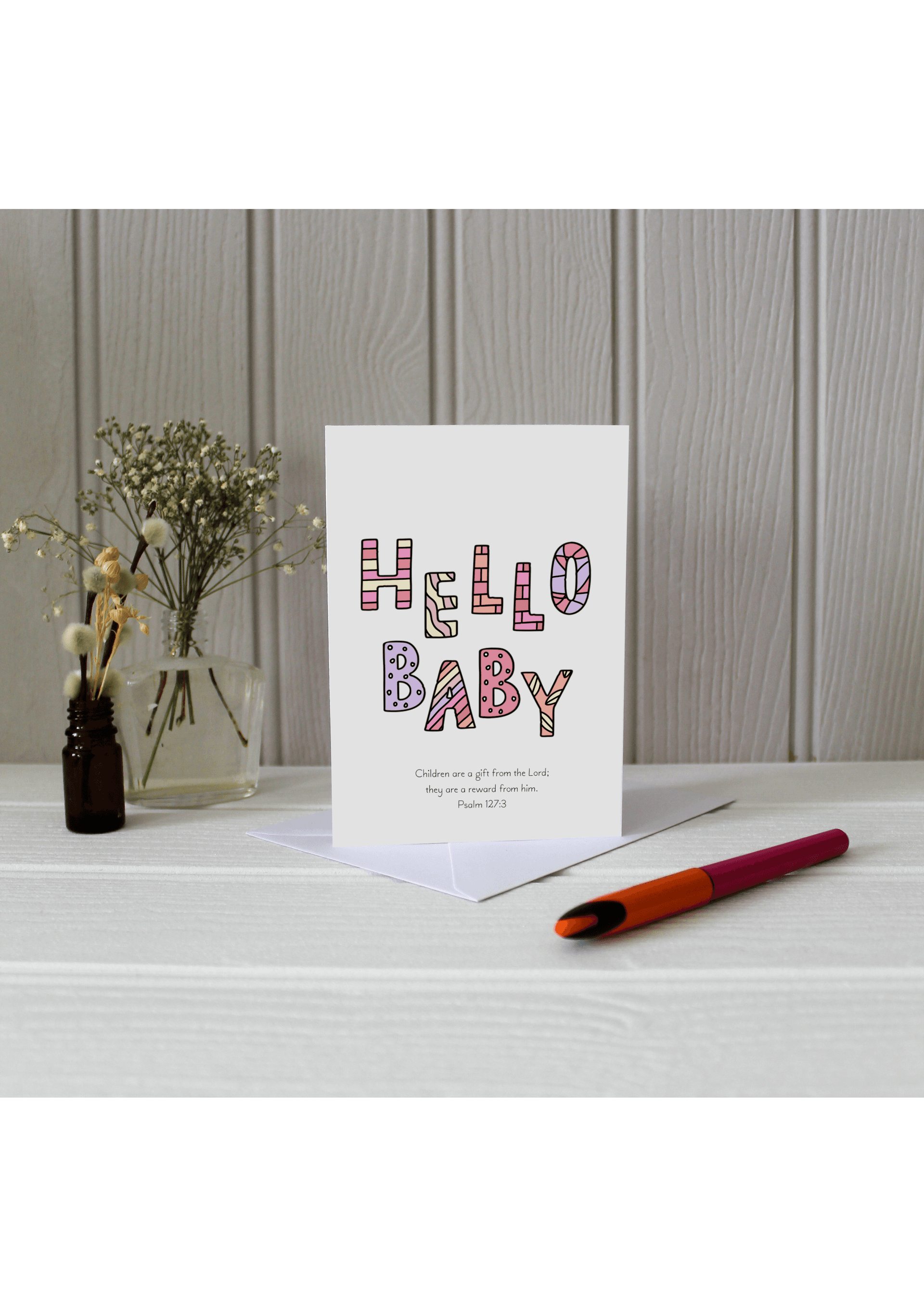 Hello Baby Pink Psalm 127:3 Greetings Card