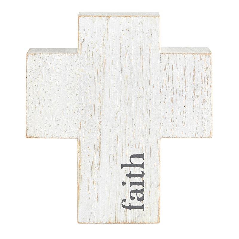 4" Wood Cross Sitter Plaque - Faith