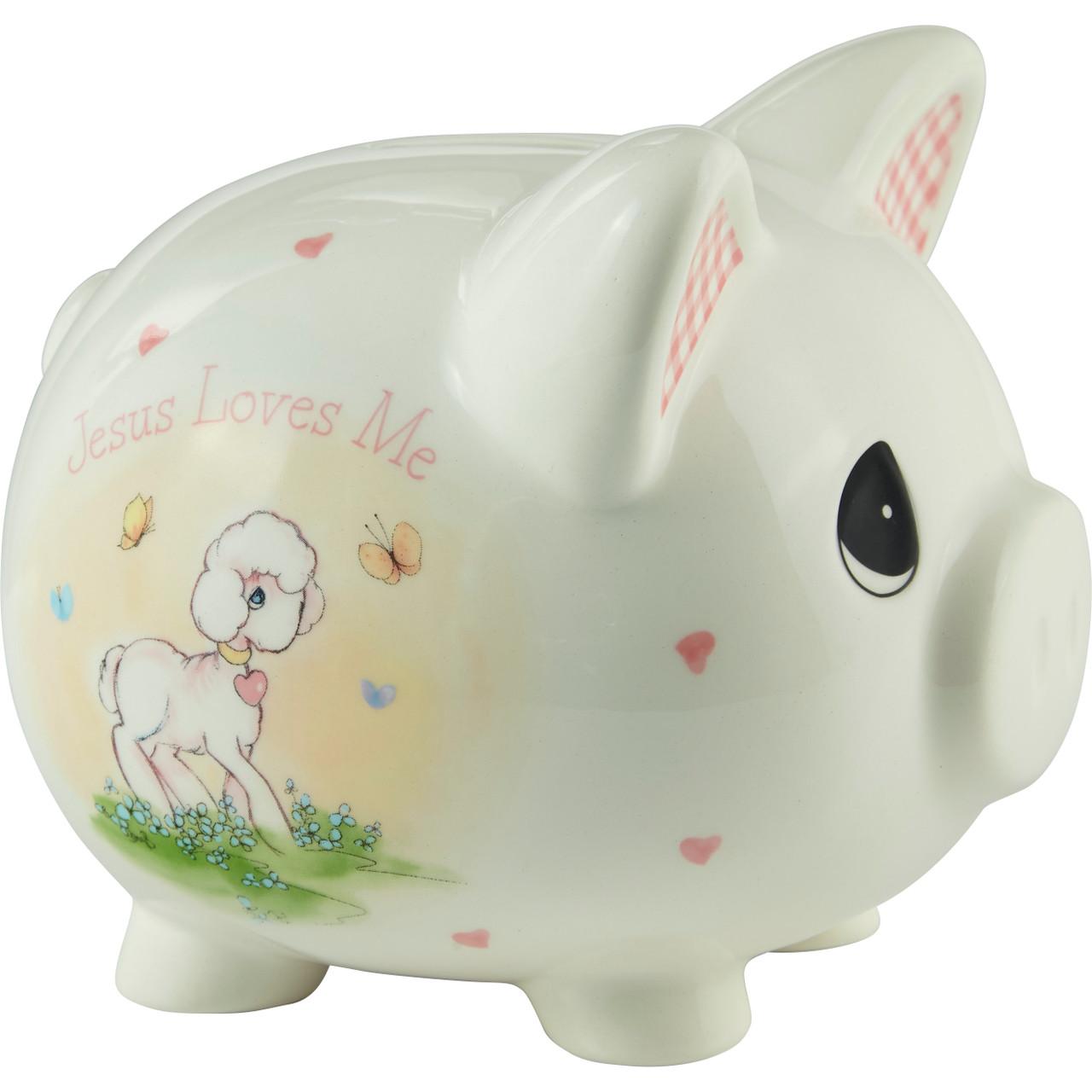 Jesus Loves Me Piggy Bank Pink