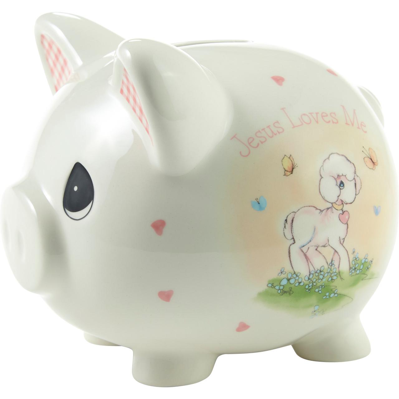 Jesus Loves Me Piggy Bank Pink