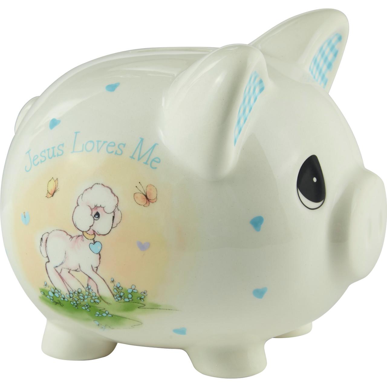 Jesus Loves Me Piggy Bank Blue