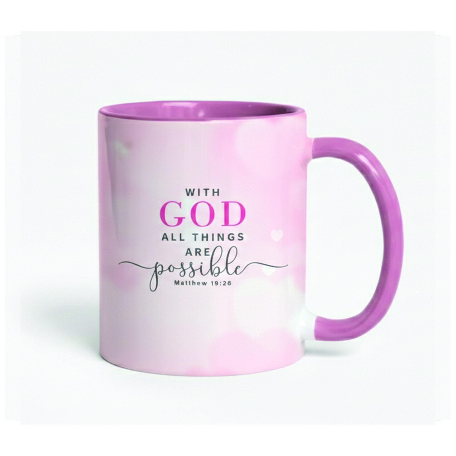 Colour Handle Mug - With God all things are possible. Matthew 19:26