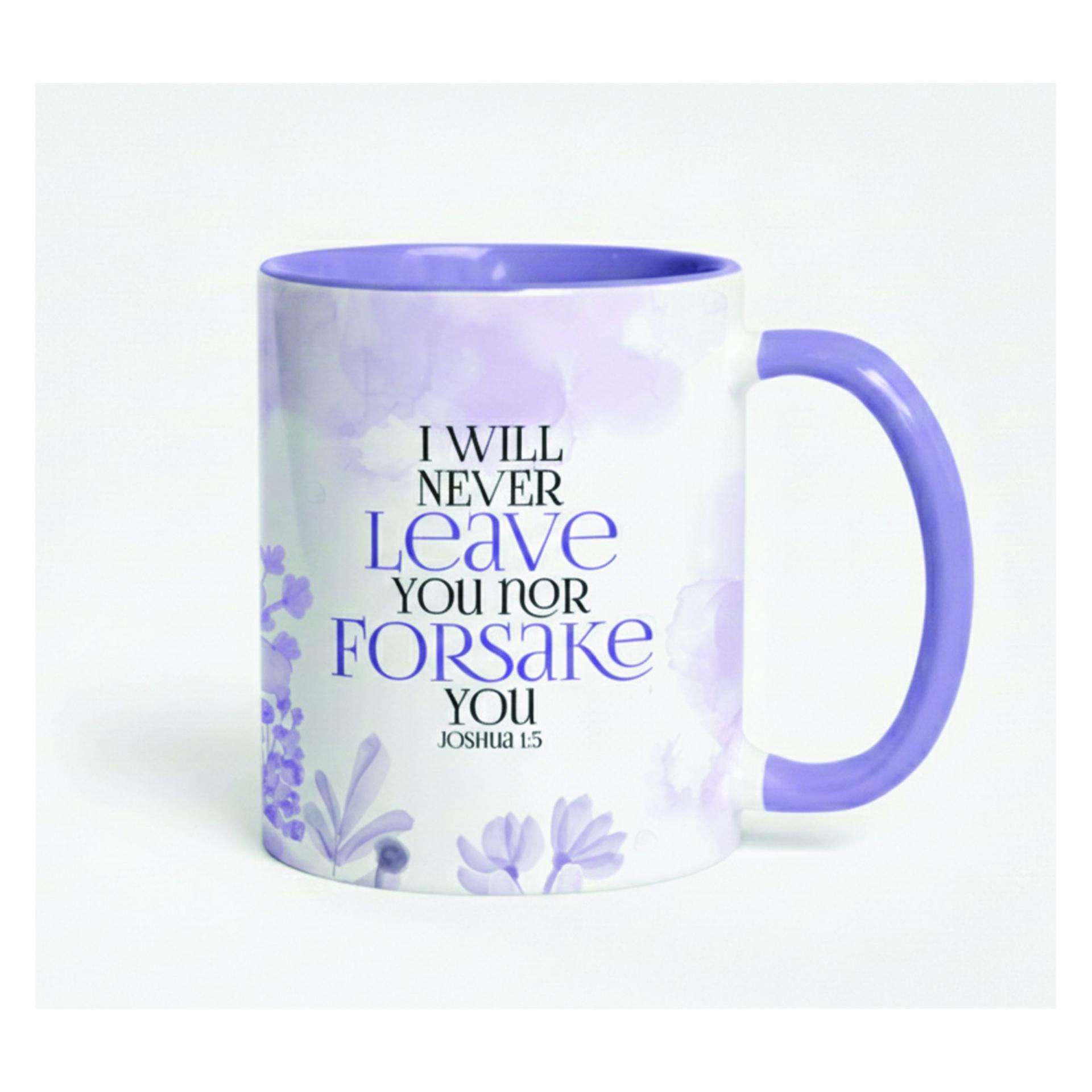 Colour Handle Mug - I will never leave you nor forsake you. Joshua 1:5
