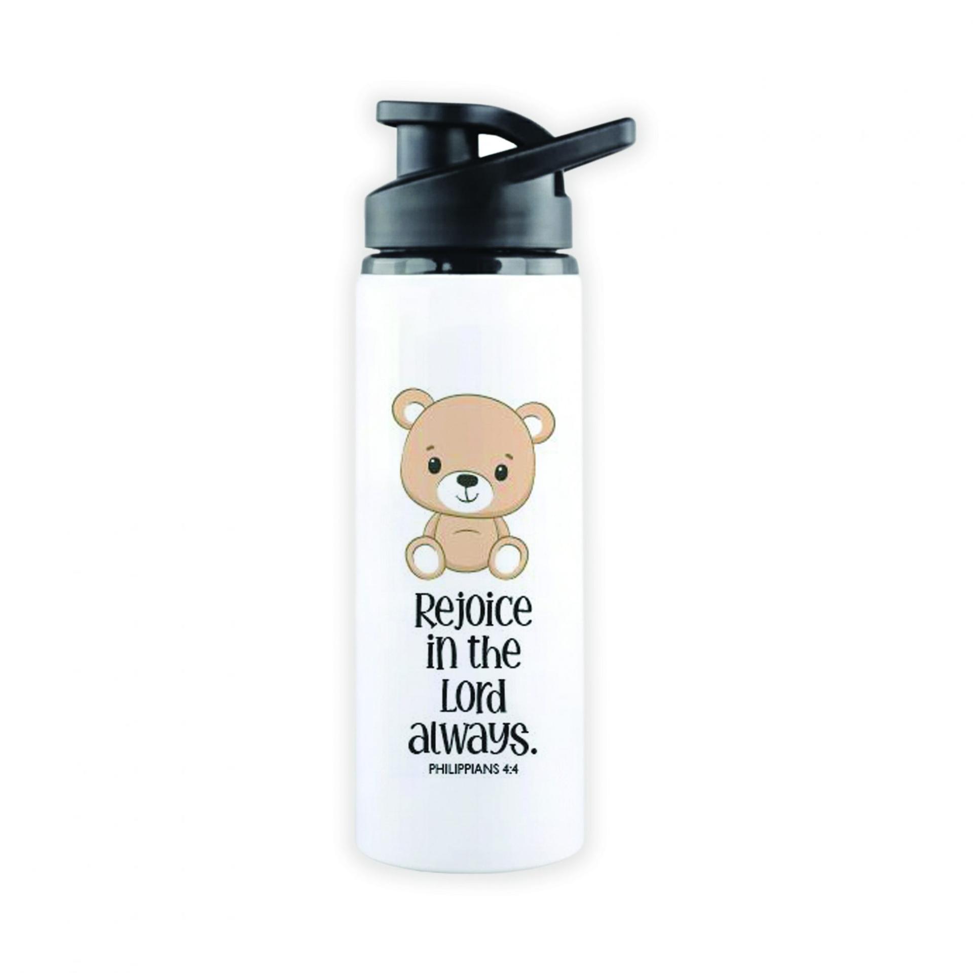 White Sports Bottle - Kids Theme - Rejoice in the Lord always. Philippians 4:4
