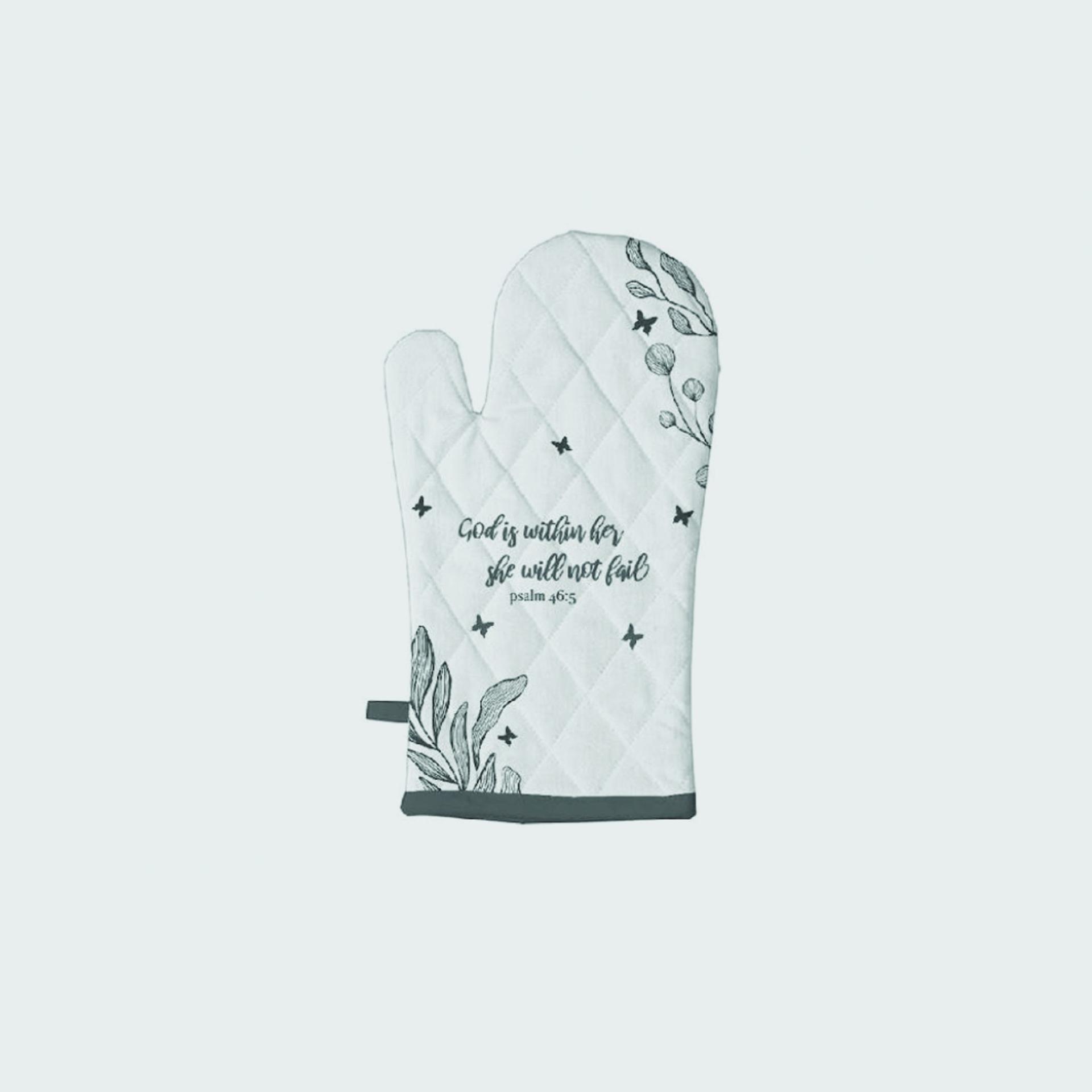 Oven Gloves Pair - God is within her she will not fail. Psalm 46:5
