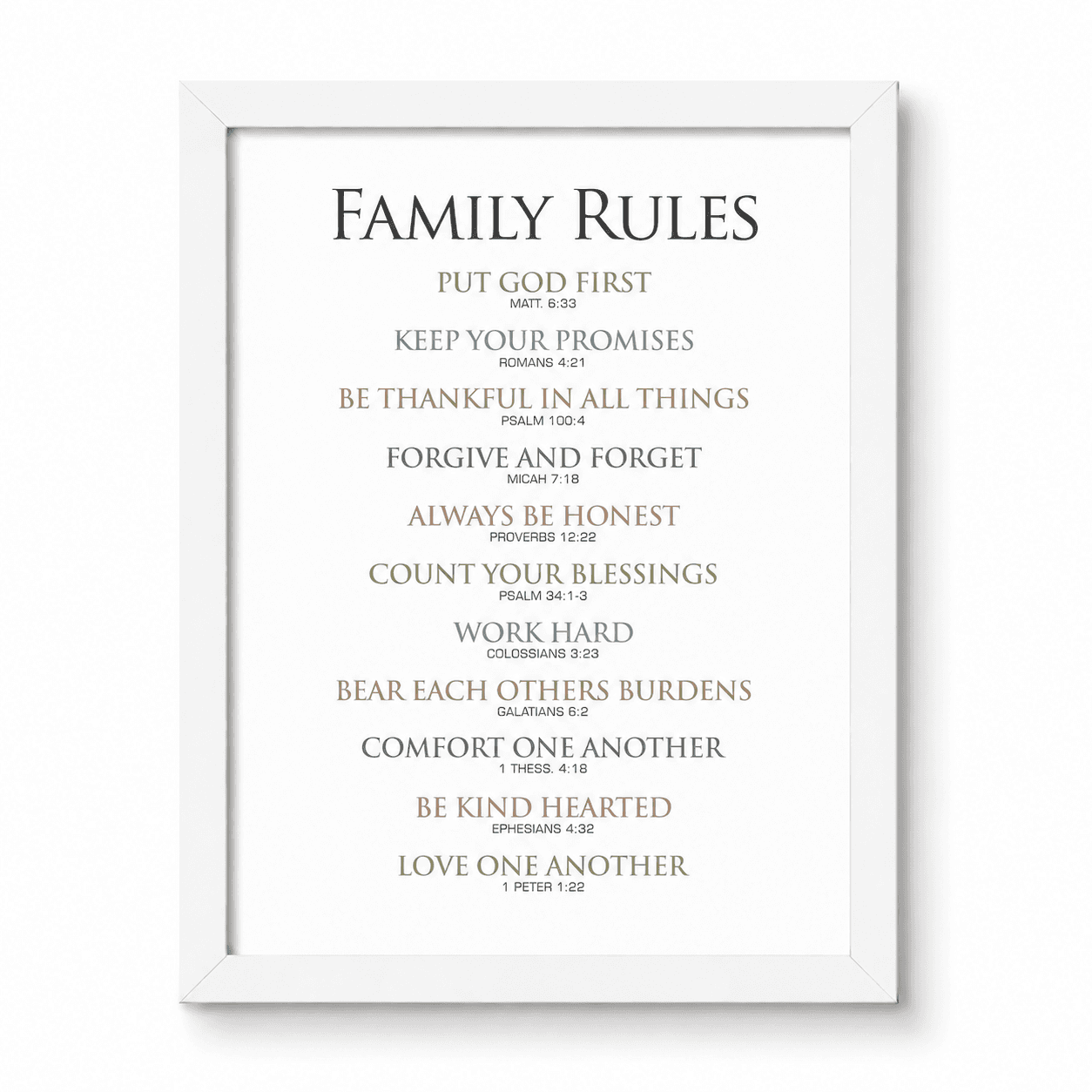 11" x 8" Rectangular Scripture Plaque - Family rules