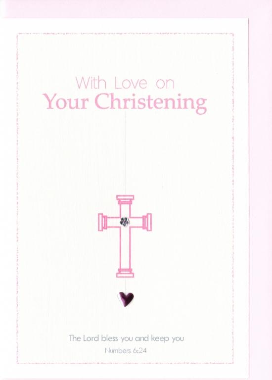 Three Dot Greetings Card With Love Christening Pink