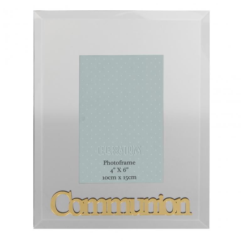 4" X 6" - MIRROR GLASS FRAME WITH GOLD 3D WORDS - COMMUNION