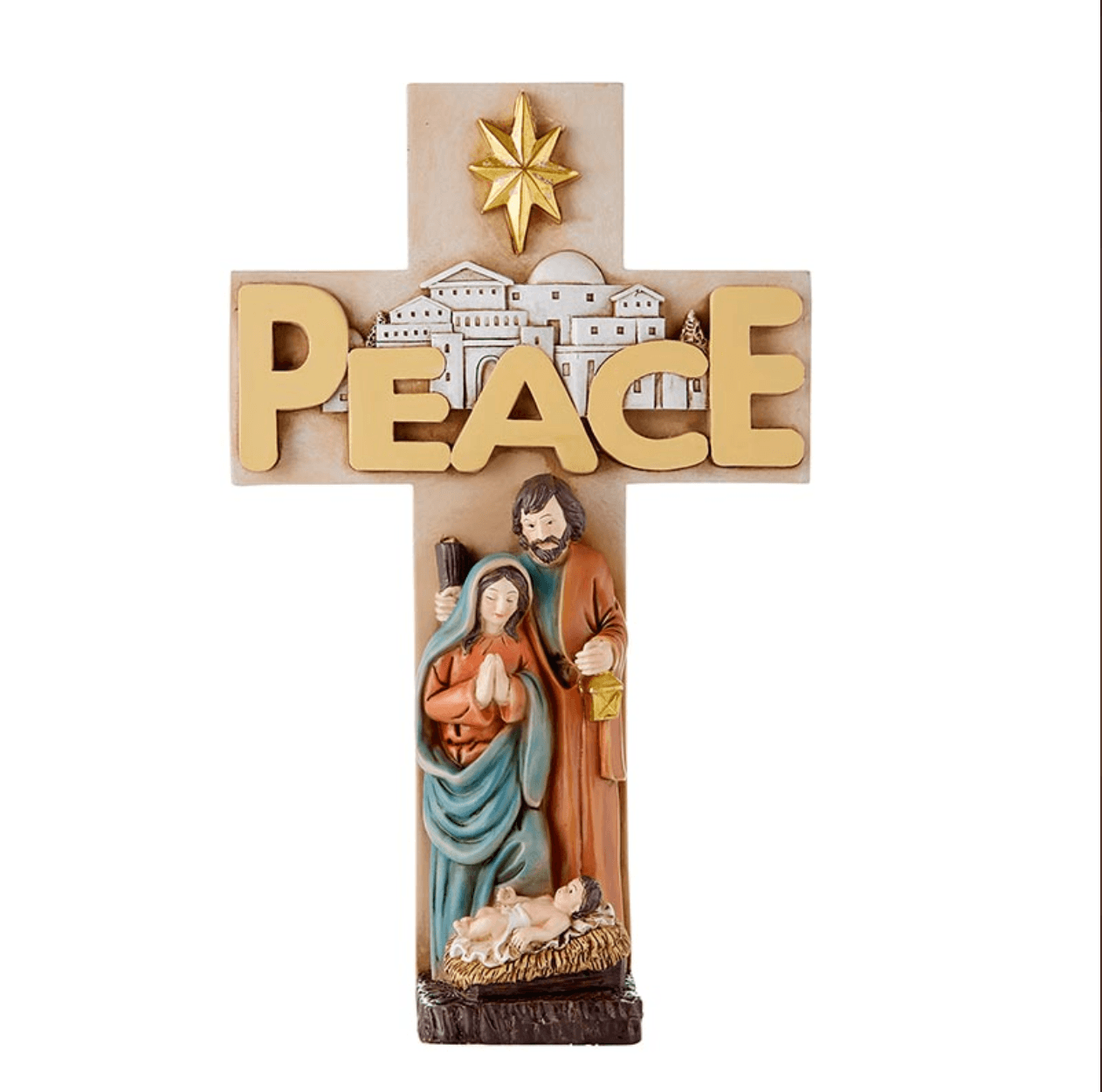 Peace Nativity Cross Figurine