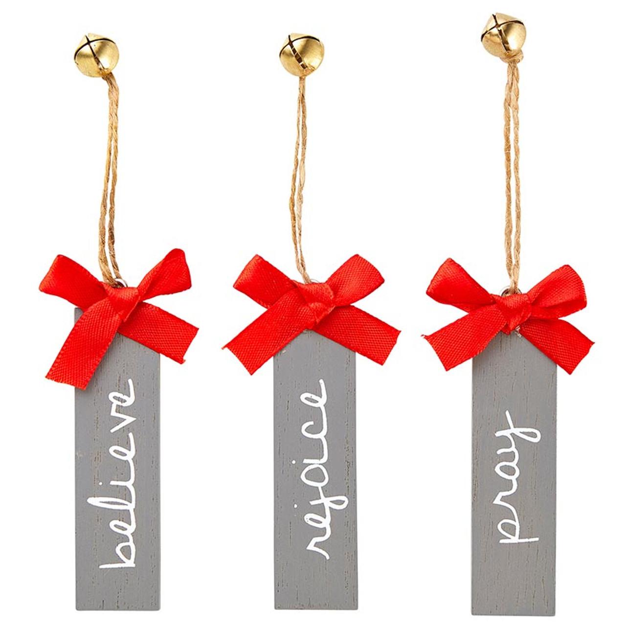 Pray, Rejoice, Believe Wood Plank Ornaments – Pack of 12