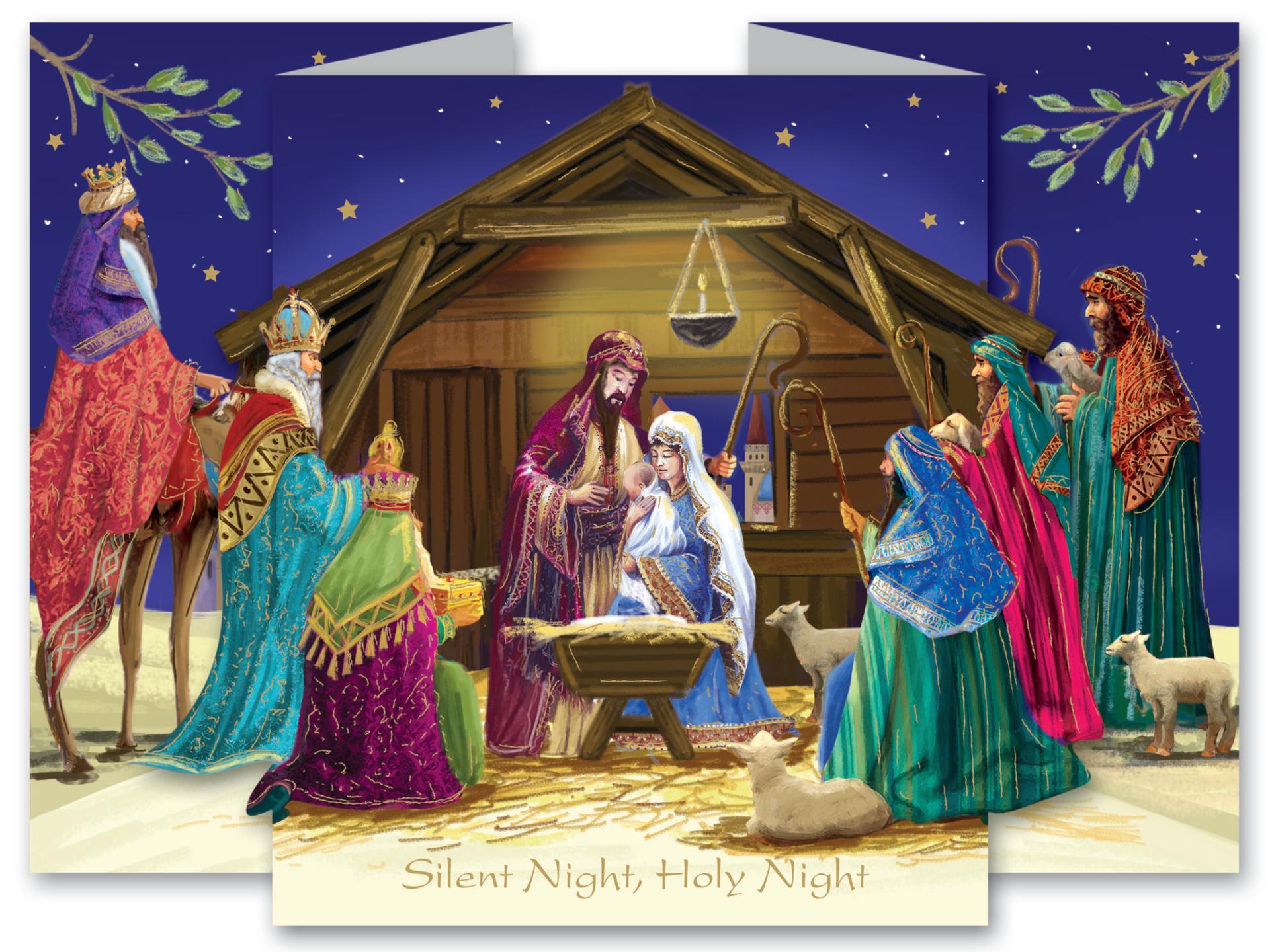 TLM - Silent Night Tri-Fold Christmas Cards (Pack of 10)