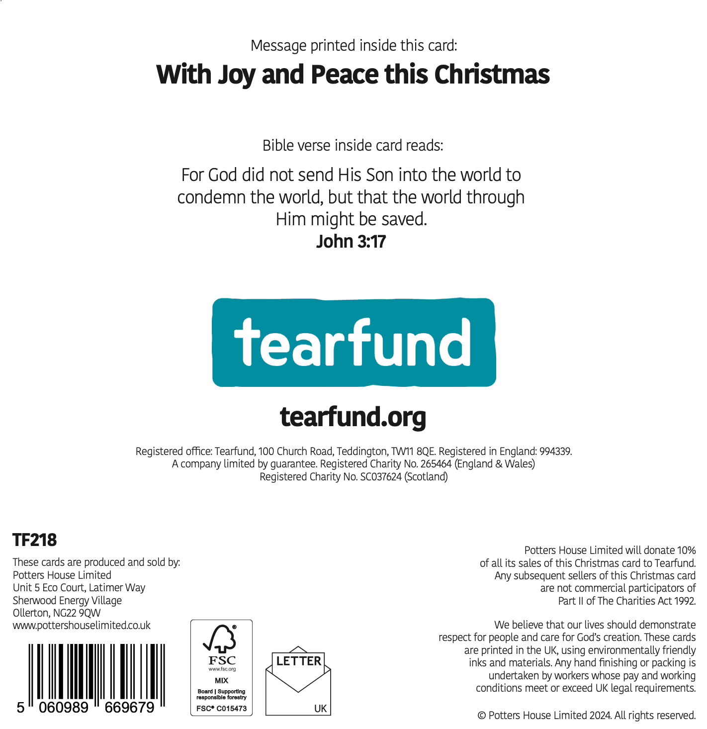 Tearfund - The Peace Dove (Pack of 10)