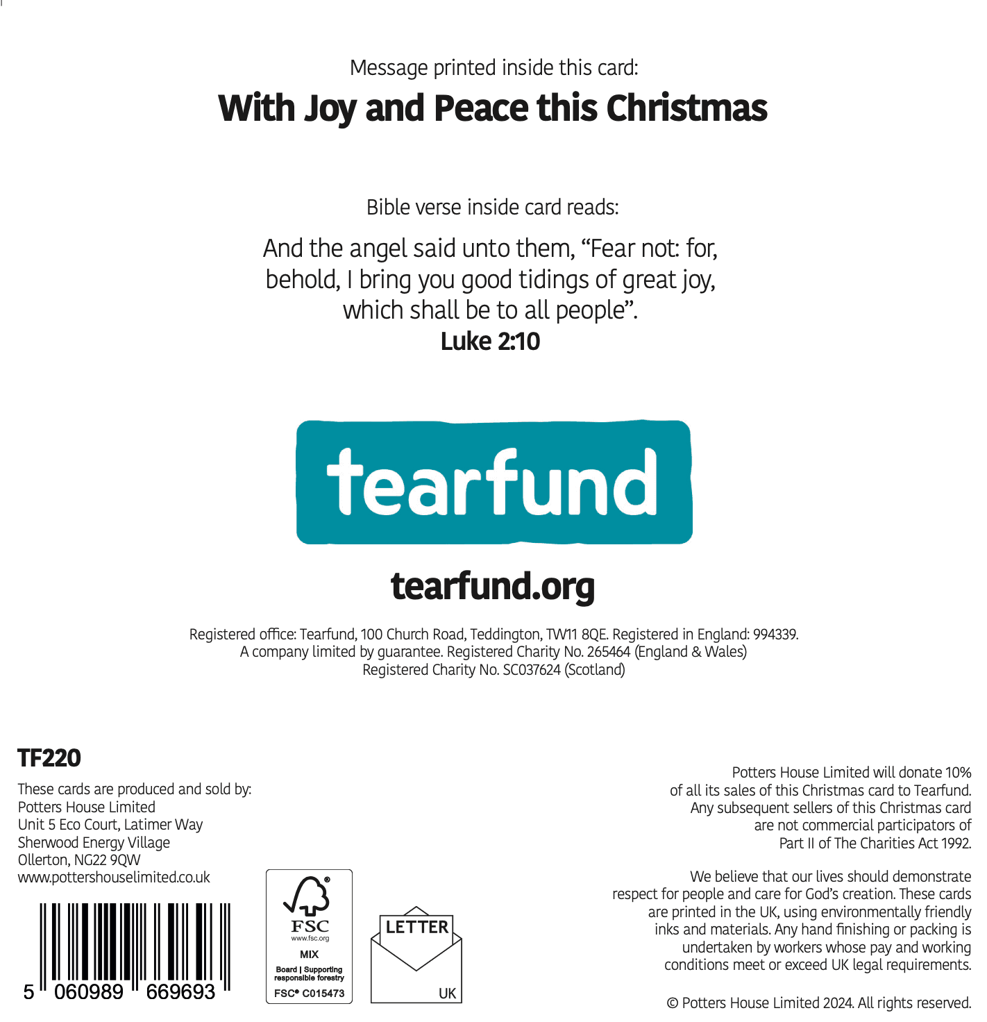 Tearfund - Christmas Dove (Pack of 10)