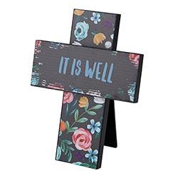 Tabletop Easel Cross - It Is Well