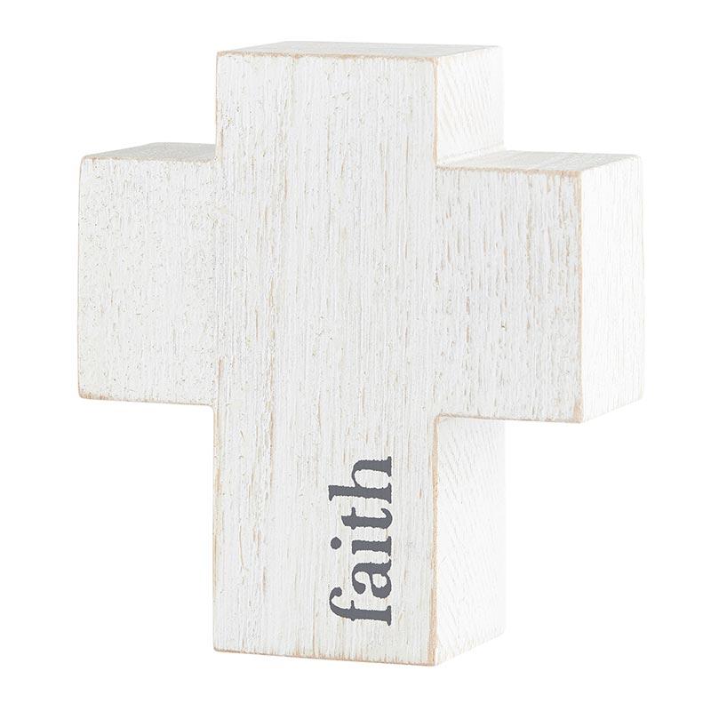4" Wood Cross Sitter Plaque - Faith