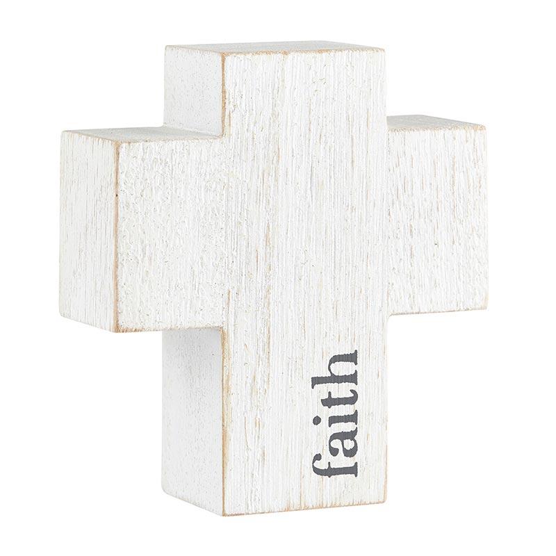 4" Wood Cross Sitter Plaque - Faith