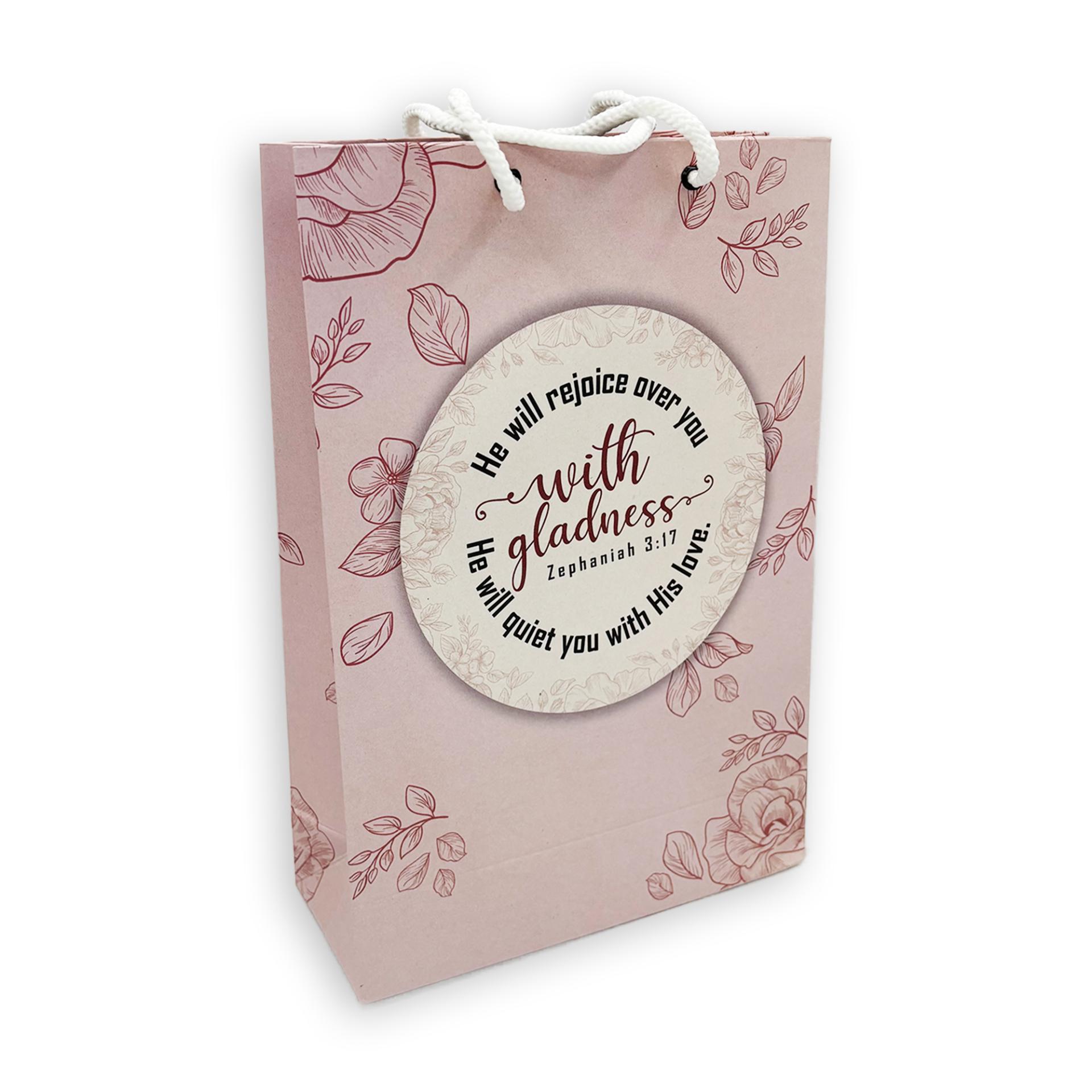 Medium Gift Bag – “He Will Rejoice Over You with Gladness” (Zephaniah 3:17)